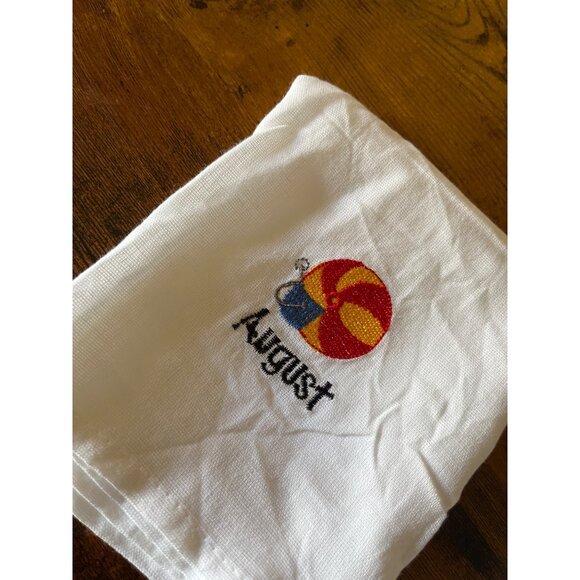 Embroidered Seasonal Linen Hand Towels Set Of 7 Featuring June-December Designs - Picture 10 of 12